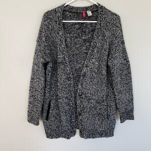 H&M Black White Knit Oversized Wool Blend Cardigan Sweater (S)